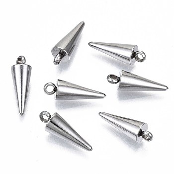 201 Stainless Steel Pendants, Cone, Stainless Steel Color, 14.5x5mm, Hole: 1.6mm