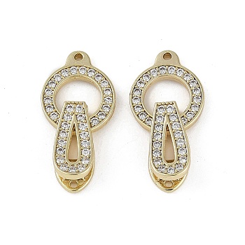 Brass Clear Cubic Zirconia Fold Over Clasps, Real 18K Gold Plated, 23mm