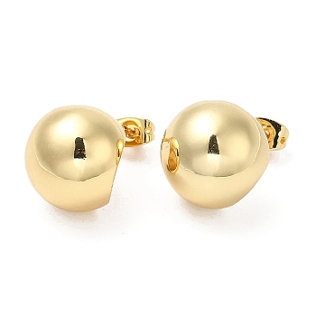 Rack Plating Brass Round Ball Stud Earrings, Lead Free & Cadmium Free, Long-Lasting, Real 18K Gold Plated, 17mm