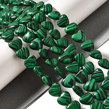 Synthetic Malachite Beads Strands, Heart, 10.5x10.5~11.5x4.5~5mm, Hole: 0.7~1mm, about 38~40pcs/strand, 36.8~42.6cm