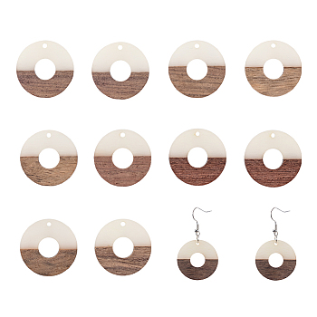 Ornaland Resin & Wood Pendants, Donut/Pi Disc, WhiteSmoke, 28x4mm, Hole: 1.5mm, 10pcs/box