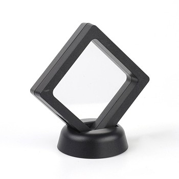 Acrylic Frame Stands, with Transparent Membrane, For Earring, Pendant, Bracelet Jewelry Display, Rhombus, Black, 9.7x9.6x5.7cm