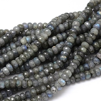 Natural Labradorite Rondelle Bead Strands, Faceted, 8x4~5mm, Hole: 1mm, about 89pcs/strand, 16 inch