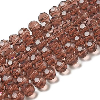 Transparent Glass Beads, Faceted(32 Facets), Round, Sienna, 8mm, Hole: 1mm, about 72pcs/strand, 20.67 inch(52.5cm)