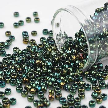 TOHO Round Seed Beads, Japanese Seed Beads, (507) Green Iris Higher Metallic, 8/0, 3mm, Hole: 1mm, about 222pcs/10g