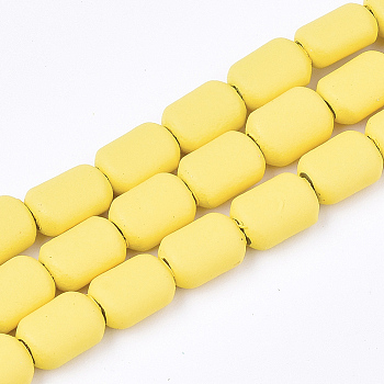 Spray Painted Non-magnetic Synthetic Hematite Beads Strands, Rounded Rectangle, Yellow, 6x4.5x3mm, Hole: 0.5mm, about 75pcs/strand, 15.7 inch