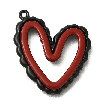 Red and Black Double Screen Alloy Pendants, Heart, 28x25x3.5mm, Hole: 1.2mm