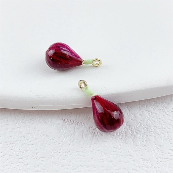 Fruit Alloy Enamel Pendants, Golden, Fig, 17.5x8.5mm, Hole: 1.4mm