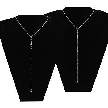 8Pcs 4 Styles Alloy Backdrop Necklace Body Chain, Flat Round Rhinestone Pendant Body Decoration for Women Backless Off-shouder Dressing, Platinum & Light Gold, 710~720mm, 2pcs/style
