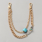 Zinc Alloy & Synthetic Turquoise Leaf Nugget Link Chain Double Layer Bag Decorative Chains, with Zinc Alloy Swivel Clasps, Light Gold, 287mm(AJEW-SZC0007-12)