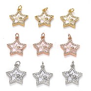Brass Clear Cubic Zirconia Pendants, Long-Lasting Plated, with Enamel and Jump Ring, Star, Mixed Color, 16x14.5x2.5mm(KK-B028-05-B)