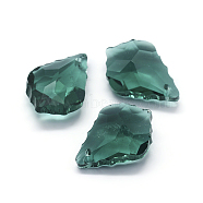 Faceted Glass Pendants, Leaf, Cyan, 22x15.5x8.5mm, Hole: 1mm(GLAA-F068-C07)