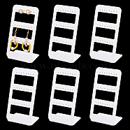 Elite 6Pcs 3 layers 24-Hole Acrylic Earring Display Stands, Rectangle, White, 7.5x6.2x14.5cm, Hole: 1.5mm(ODIS-PH0001-52)