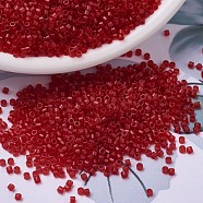 MIYUKI Delica Beads, Cylinder, Japanese Seed Beads, 11/0, (DB0774) Dyed Semi-Frosted Transparent Red, 1.3x1.6mm, Hole: 0.8mm, about 2000pcs/bottle, 10g/bottle(SEED-JP0008-DB0774)
