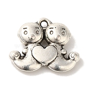 Tibetan Style Alloy Pendants, Cadmium Free & Lead Free, Twin Babies with Heart Charms, Antique Silver, 14x17x4mm, Hole: 1.4mm(TIBEP-L021-05AS)