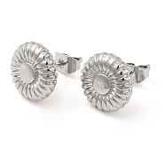 304 Stainless Steel Stud Earing for Women, Flower, Stainless Steel Color, 10.5mm(EJEW-M224-05P)