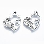 UV Plated Alloy Pendants, with Crystal Rhinestone, Heart, Cadmium Free & Lead Free, Platinum, 24x20x3mm, Hole: 1.8mm(X-PALLOY-S181-018-RS)