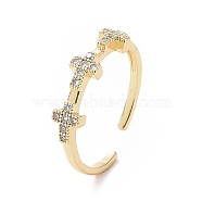 Clear Cubic Zirconia Cross Open Cuff Ring, Brass Jewelry for Women, Golden, Inner Diameter: 17.6mm(RJEW-I094-11G)