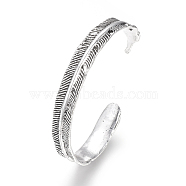 Tibetan Style Alloy Cuff Bangles, Feather Shaped, Antique Silver, 2-3/8 inch(60mm)(BJEW-Q678-10AS)