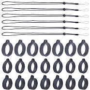 36Pcs 3 Style Silicone Rings with 6Pcs Polyester Necklace Lanyard Anti-Loss Pendant Holder, for Pen, Phone, Badge Holder, Black, 76.8cm(DIY-GF0008-04)