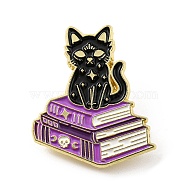 Magic Cat Enamel Pin, Alloy Brooch for Backpack Clothes, Book, 30.5x26.5x1.5mm(JEWB-B006-06E)