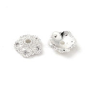 Rack Plating Brass Beads Caps, with Clear Cubic Zirconia, Long-Lasting Plated, Lead Free & Cadmium Free, Flower, Silver, 6x6x2mm, Hole: 1mm(KK-B088-04A-S)