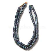 Handmade Nepalese Lampwork Beads, Column with Stripe, Royal Blue, 6~14x5~8mm, Hole: 1.4~3mm, about 52~78pcs/strand, 25.59~25.98''(65~66cm)(LAMP-B023-07A-05)