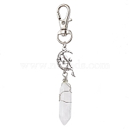 Pointed Natural Quartz Crystal Pendant Decorations, with Alloy Pendants and Swivel Lobster Claw Clasps, Fairy and Bullet, 87mm(HJEW-JM01688-02)
