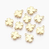 Brass Charms, Nickel Free, Real 18K Gold Plated, Clover, 10.5x8.5x1mm, Hole: 1mm(X-KK-Q735-257G)