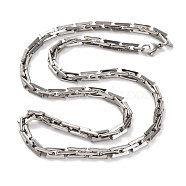 201 Stainless Steel Rectangle Link Chain Necklace, with 304 Stainless Steel Clasps, Stainless Steel Color, 23.98 inch(60.9cm)(NJEW-F222-31P)