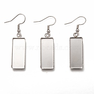 304 Stainless Steel Earring Hooks, with Blank Pendant Trays, Rectangle Setting for Cabochon, Stainless Steel Color, 47mm, 21 Gauge, Pin: 0.7mm, Tray: 25x10mm(STAS-L252-002P)