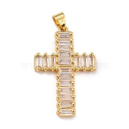 Brass Micro Pave Clear Cubic Zirconia Pendants, Cross, Real 18K Gold Plated, 30.5x19.5x3mm, Hole: 5x3mm(ZIRC-A021-07G)