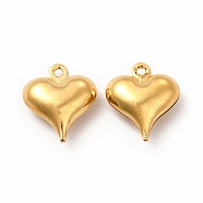 304 Stainless Steel Pendants, Puffed Heart Charm, Golden, 15.8x13.5x5.8mm, Hole: 1mm(STAS-F289-07G)