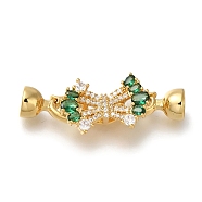 Brass Fold Over Clasps, Micro Pave Green Cubic Zirconia, Real 18K Gold Plated, 37mm(KK-H480-34G)