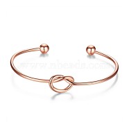 SHEGRACE 925 Sterling Silver Cuff Bangle, with Knot, Rose Gold, 6-7/8 inch(172mm)(JB06B)