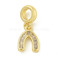 Rack Plating Brass Pave Clear Cubic Zirconia U Shape/Horse Shoes European Dangle Charms, Large Hole Pendants, Lead Free & Cadmium Free, Long-Lasting Plated, Real 18K Gold Plated, 12.5x9.5x2mm, Hole: 4.6mm(KK-Z067-40G-01)