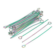 304 Stainless Steel Eye Pins, Rainbow Color, 40x3.5x0.6mm, Hole: 2mm, about 30pcs/bag(KK-T030-LA850-40X30)