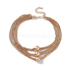 Brass Box Chains Multi-strand Necklaces, Triple CCB Plastic Beaded Necklace for Women, Golden, 15.16 inch(38.5cm)(NJEW-C040-01C)