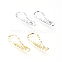 Brass Micro Pave Cubic Zirconia Earring Hooks, Ear Wire, with Horizontal Loop, Clear, Mixed Color, 26x4mm, Hole: 2mm, 18 Gauge, Pin: 1mm(KK-G374-13)