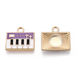 Eco-Friendly Zinc Alloy Charms, with Enamel, Cadmium Free & Nickel Free & Lead Free, Piano, Light Gold, Medium Purple, 13x14x2mm, Hole: 2mm(FIND-N048-59B-NR)