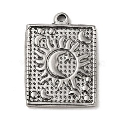 304 Stainless Steel Pendants, Rectangle with Sun & Moon Pattern Charms, Antique Silver, 22.5x17x2mm, Hole: 1.5mm(STAS-G278-13AS)