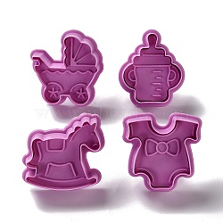 Childhood Themed PET Plastic Cookie Cutters, with Iron Press Handle, Rocking Horse, Baby Clothes & Stroller & Baby Bottle, Old Rose, 52~56x48~56x18mm, 4pcs/set(DIY-K056-01)