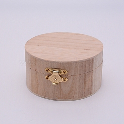 Wooden Box, Flip Cover, Flat Round, BurlyWood, 10x5.45cm(CON-WH0076-49A)