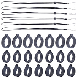 36Pcs 3 Style Silicone Rings with 6Pcs Polyester Necklace Lanyard Anti-Loss Pendant Holder, for Pen, Phone, Badge Holder, Black, 76.8cm(DIY-GF0008-04)