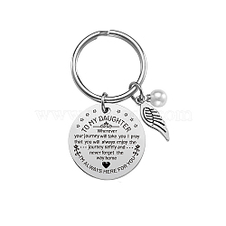 Stainless Steel Keychain, Quote Pendants, Wing with Word, Stainless Steel Color, 3cm(KEYC-WH0022-012)