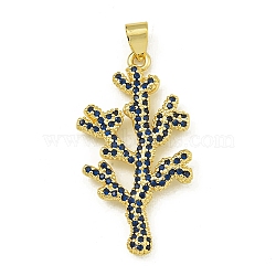 Rack Plating Brass Pave Cubic Zirconia Pendants, Lead Free & Cadmium Free, Real 18K Gold Plated, Marine Blue, 38x20.5x3.5mm, Hole: 5.5mm(KK-U029-11G-01)