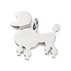 Non-Tarnish 304 Stainless Steel Pendants, with Jump Ring and Glitter, Stamping Blank Tag, Dog Charm, Stainless Steel Color, 24.5x26x1.5mm, Hole: 4mm(STAS-E205-13P)