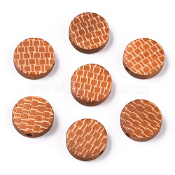 Painted Natural Wood Beads, Laser Engraved Pattern, Flat Round, Chocolate, 15x5mm, Hole: 1.8mm(X-WOOD-N006-05C)