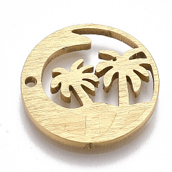 Aluminium Pendants, Laser Cut Pendants, Flat Round with Coconut Tree, Golden, 18x1.5mm, Hole: 1mm(ALUM-T001-115G)