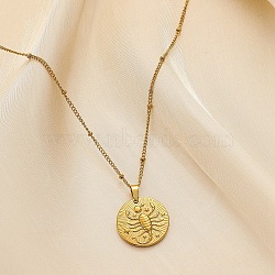 Constellation Coin Stainless Steel Pendant Necklace for Women, Golden, Scorpio, 17.72 inch(45cm)(PW-WG95399-12)